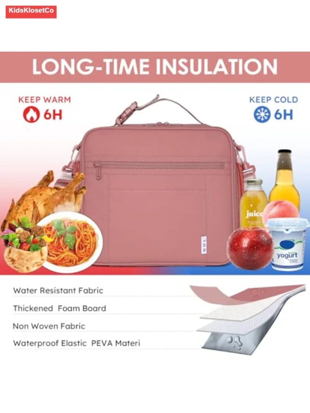 Kids Insulated Lunch Bag - Waterproof Nylon, 3-Layer Thermal, Adjustable Strap,